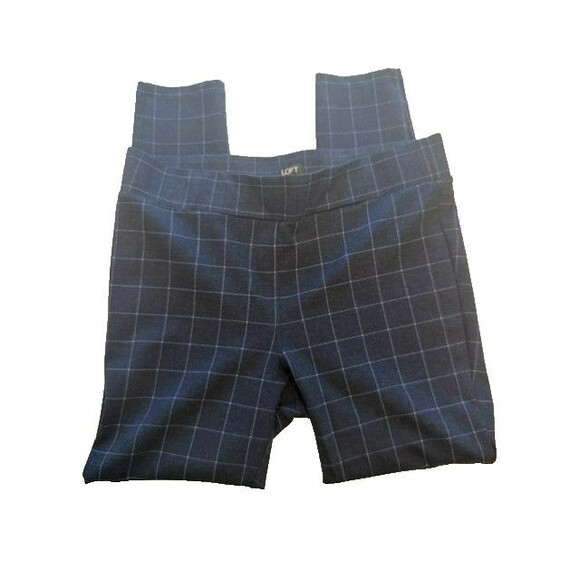 Loft Womens Pants Size Large Blue Window Pane Plaid Pull On Stretch Straight Leg - Picture 5 of 7